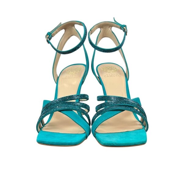 Vince Camuto Women’s Evening Jade Blue Suede Brevern Strappy Heels Sz 10M - New - Picture 2 of 10